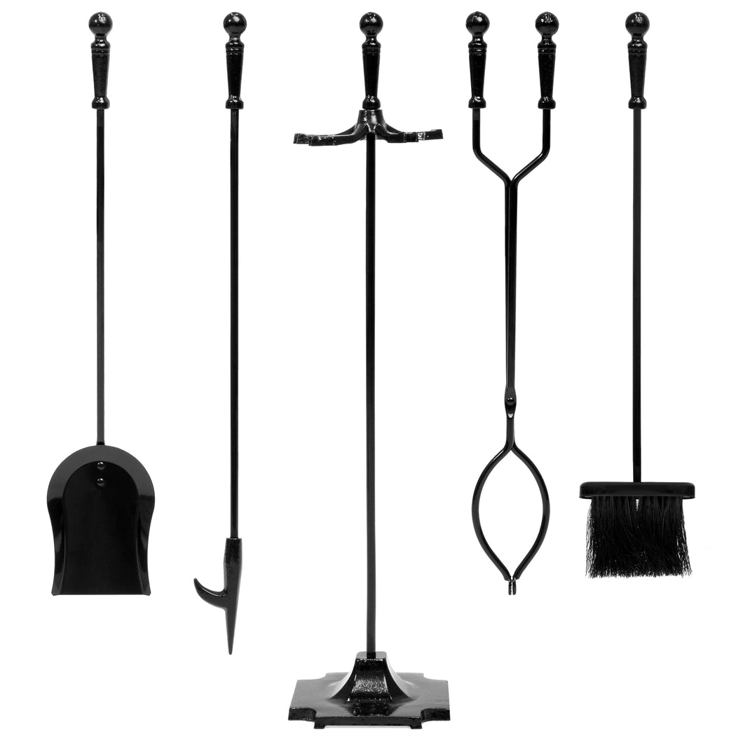 Best Choice Products 5-Piece Indoor Outdoor Fireplace Iron Tool Set w/ Tongs, Poker, Broom, Shovel, Stand
