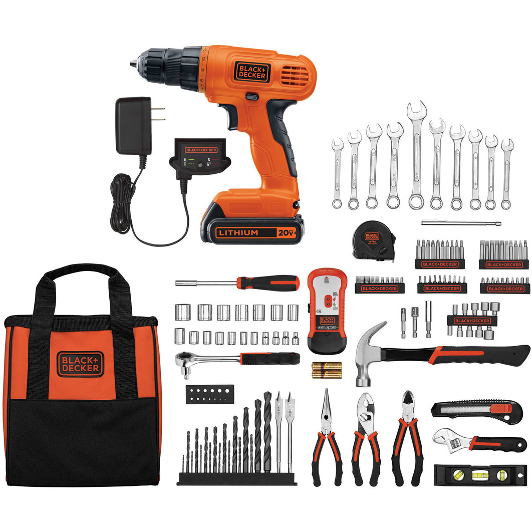 BLACKDECKER 20-Volt Lithium-Ion Cordless Drill-Driver With 128-Piece Project Kit, LD120128PKWM